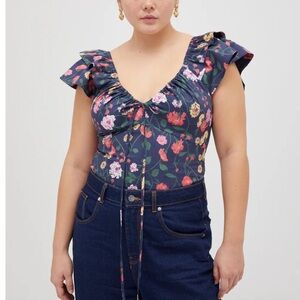NWT Hill House Home Floral Ruffle Sleeve Top